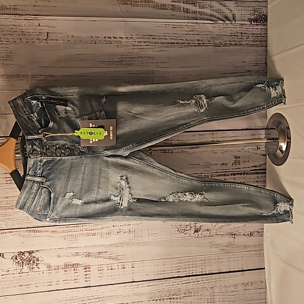 Indigo Rein Curvy Fit High Rise Light Blue Distressed Jeans